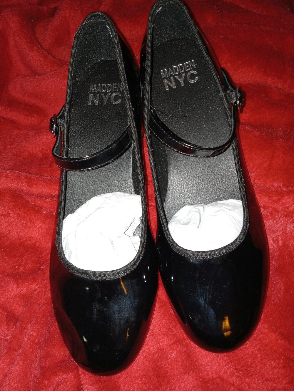 Womens New  "Madden NYC Black Patent Mary Jane, 1" heel Buckled shoes Sz 8